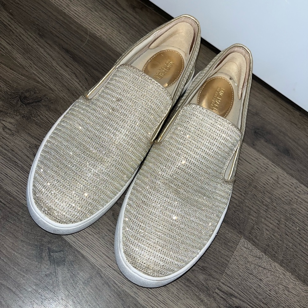 Michael Kors size 7 gold sparkle slip on sneaker